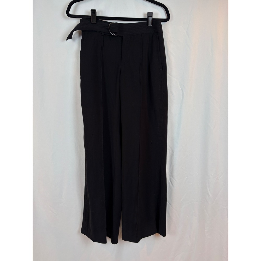Banana Republic Black Wide Leg Belted Trousers High Rise Dress Pants Size 0